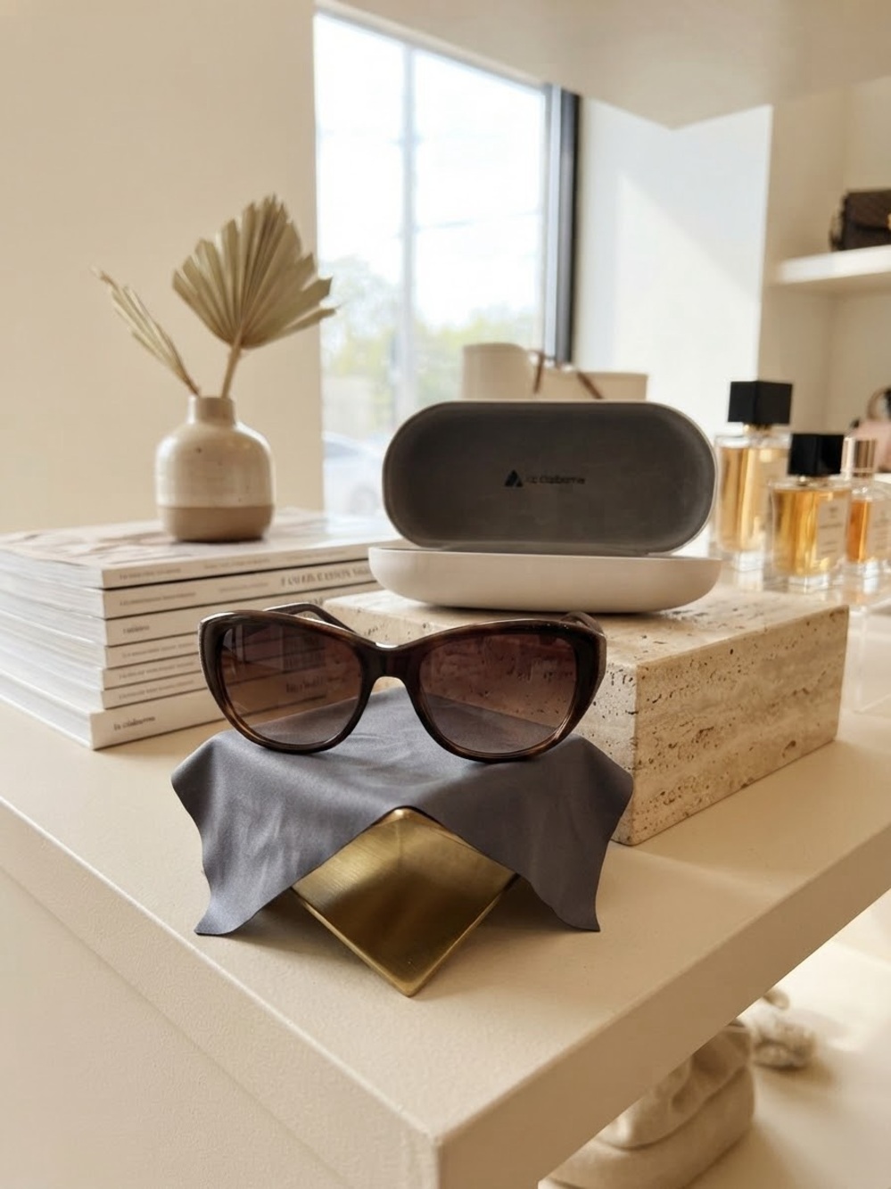 New Authentic Liz Claiborne Brown Sunglasses with Hard Case & Cleaning Cloth